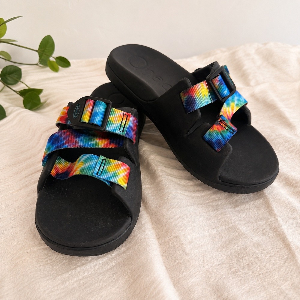 Chaco Chillos NEW Kids Slide Sandals Black Tie Dye Size 3 Hiking Camping Gorp
